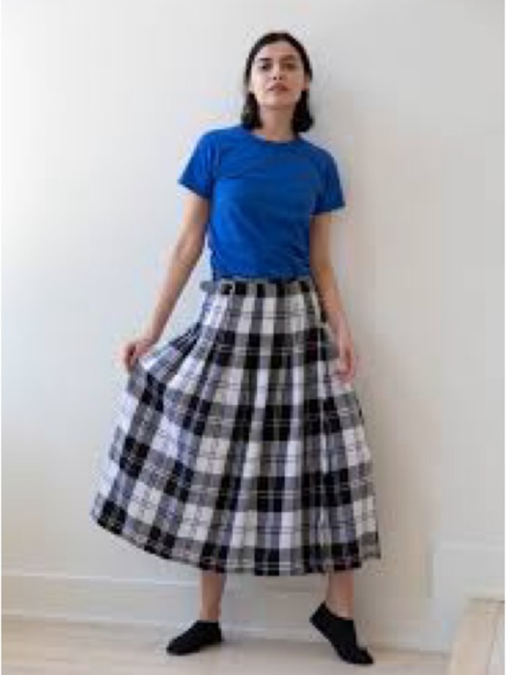 Coach Black & White Plaid A-Line Midi Skirt